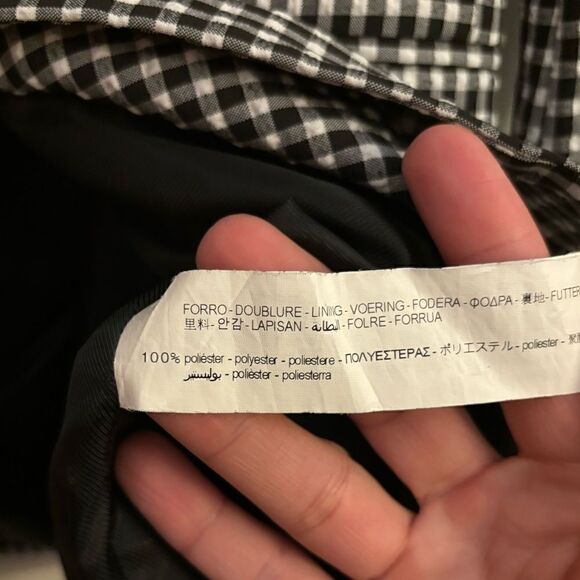 Zara Black and White Gingham Single Button stretch Seersucker Blazer Size 4 - Picture 4 of 5